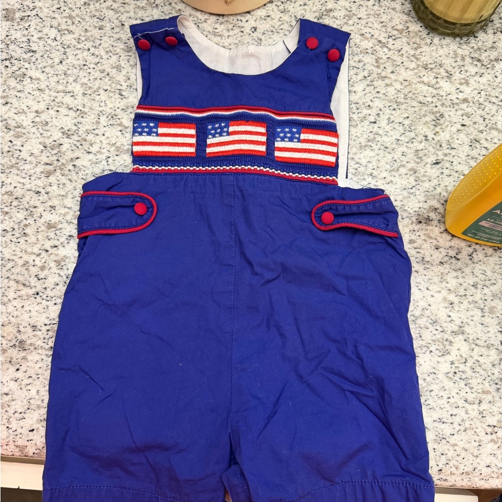 vintage looking smocked shortalls